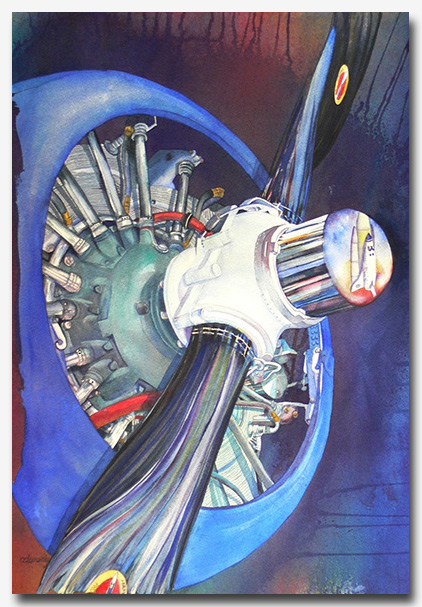 Watercolor painting of airplane engine by Carolina Domenig