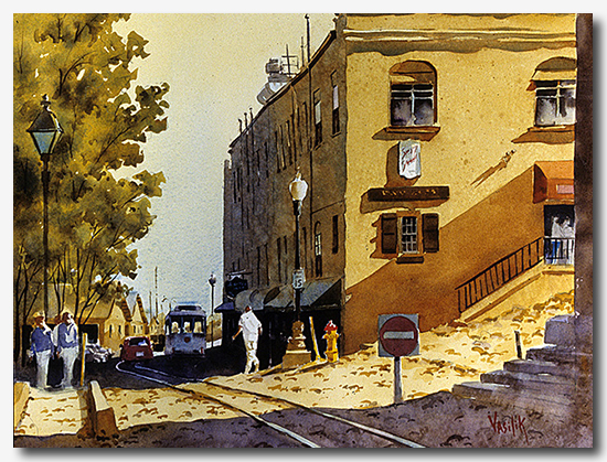 Watercolor painting of Asheville painter Ann Vasilik